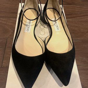 Jimmy Choo Lucy Flats Black Suede- Pristine Condition!